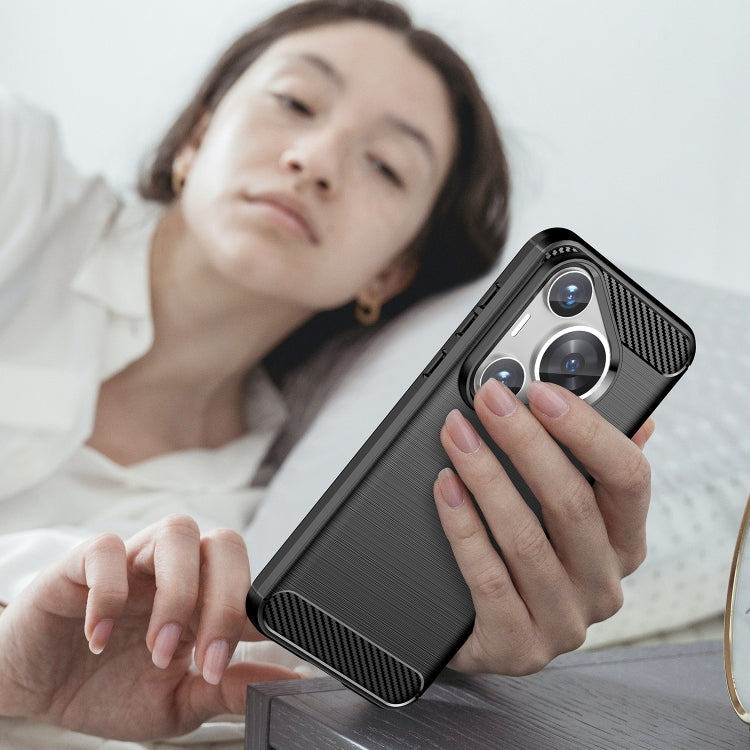 For Huawei Pura 70 Pro / Pura 70 Pro+ Brushed Texture Carbon Fiber TPU Phone Case(Black) - Huawei Cases by buy2fix | Online Shopping UK | buy2fix