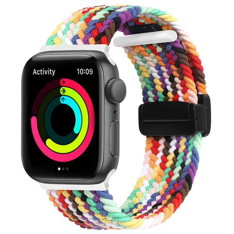 Magnetic Fold Clasp Woven Watch Band For Apple Watch Ultra 49mm(Rainbow Color) by buy2fix