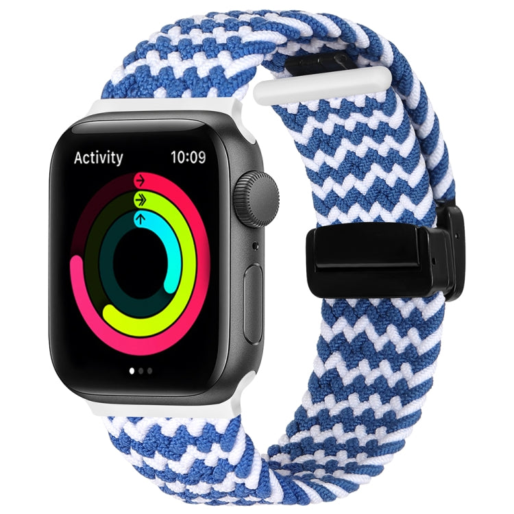 Magnetic Fold Clasp Woven Watch Band For Apple Watch 3 42mm(Blue White) by buy2fix