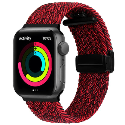 Magnetic Fold Clasp Woven Watch Band For Apple Watch Ultra 2 49mm(Black Sand Red) by buy2fix