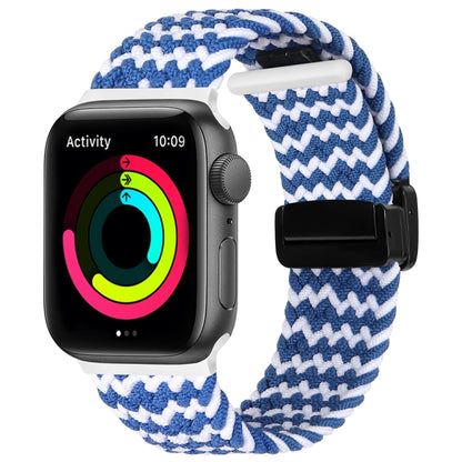 Magnetic Fold Clasp Woven Watch Band For Apple Watch 9 45mm(Blue White) by buy2fix