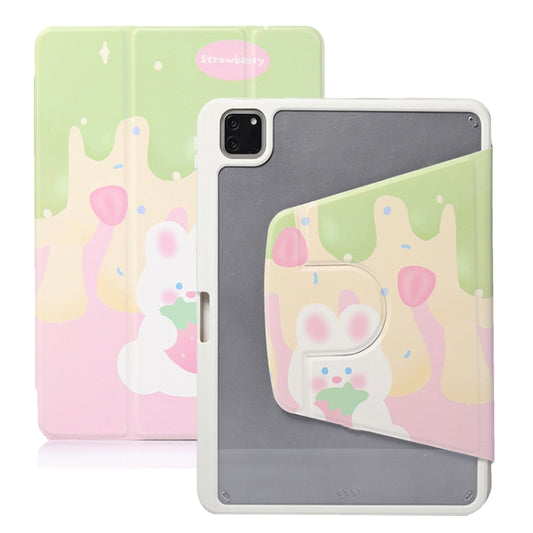 For iPad Air 11 2024 / iPad Pro 11 3-Fold 360 Rotation Painted Leather Smart Tablet Case(Strawberry Dog) - iPad Pro 11 (2022/2021) Cases by buy2fix | Online Shopping UK | buy2fix