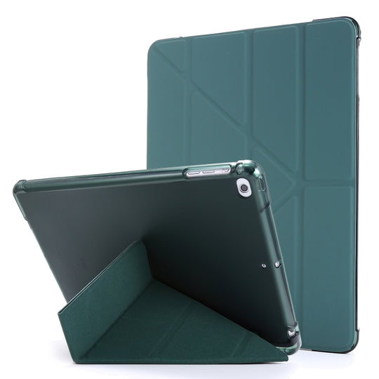 For iPad 9.7 (2018) & (2017) Airbag Deformation Horizontal Flip Leather Case with Holder & Pen Holder(Dark Green)