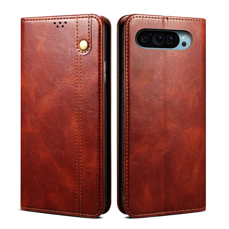 For Google Pixel 9 / 9 Pro Oil Wax Crazy Horse Texture Leather Phone Case(Brown) by buy2fix