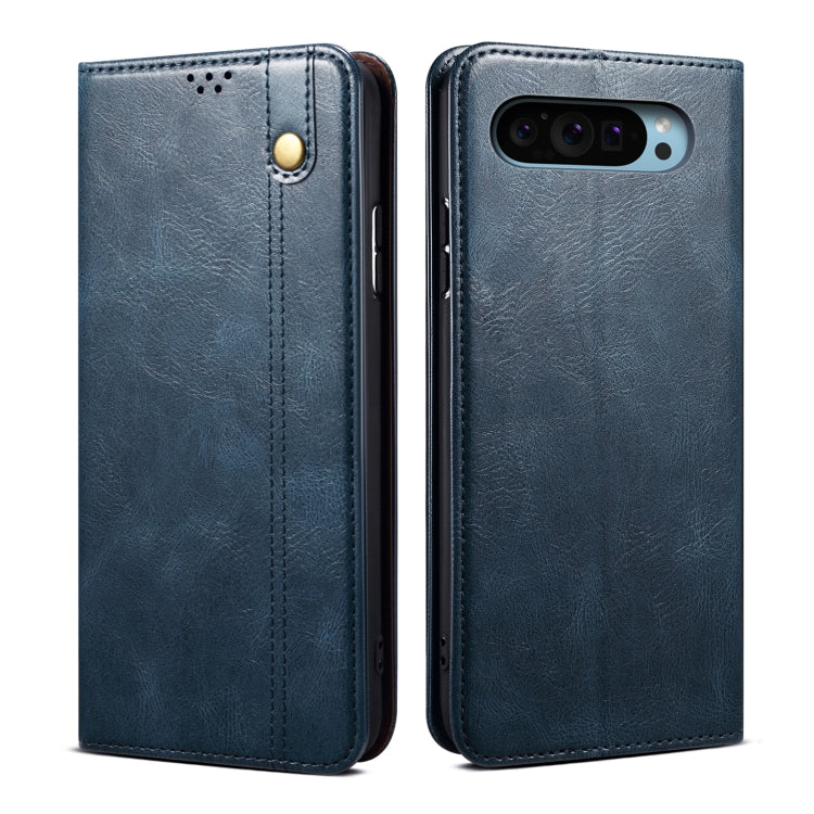 For Google Pixel 9 / 9 Pro Oil Wax Crazy Horse Texture Leather Phone Case(Blue) by buy2fix