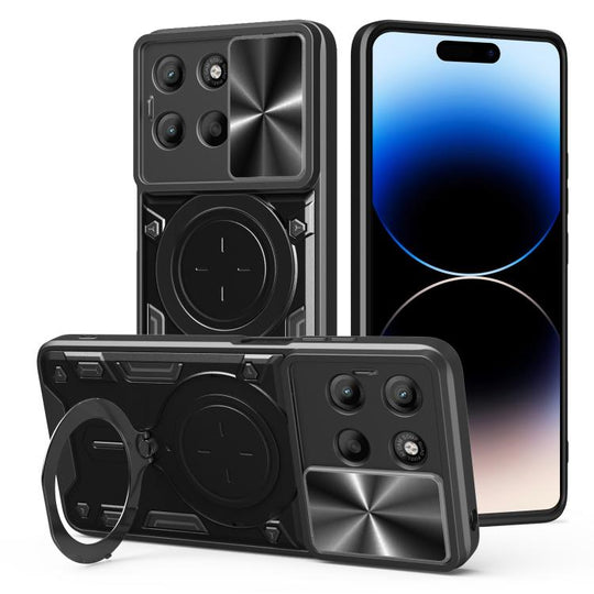 For Motorola Moto G15 / G17 4G CD Texture Sliding Camshield Magnetic Holder Phone Case(Black)
