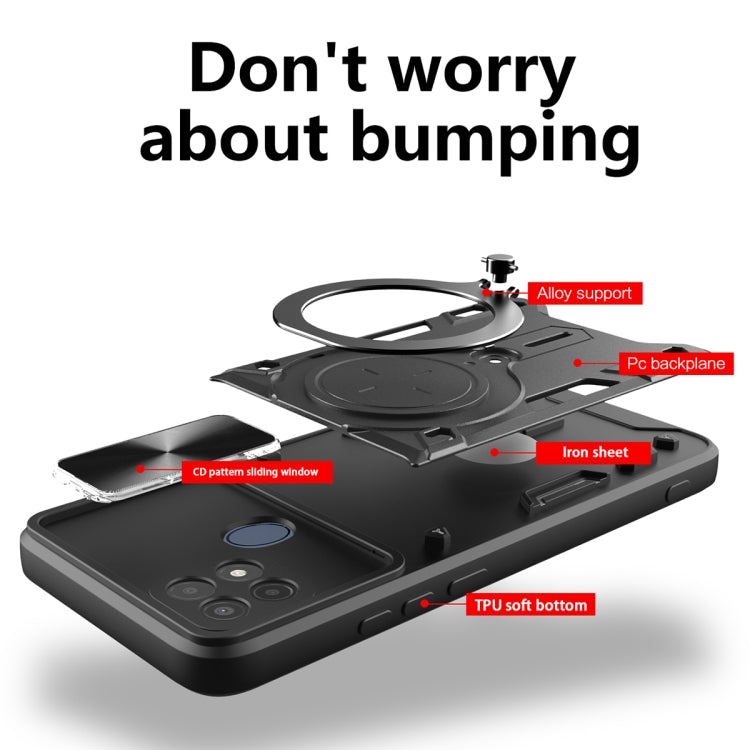 For OPPO A15 / A15s / A35 2021 CD Texture Sliding Camshield Magnetic Holder Phone Case(Blue) by buy2fix