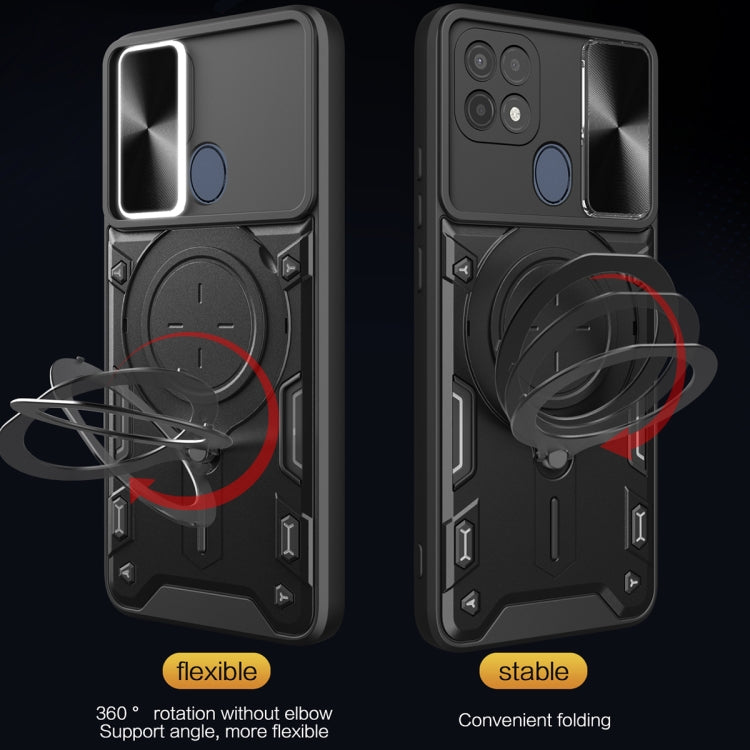 For OPPO A15 / A15s / A35 2021 CD Texture Sliding Camshield Magnetic Holder Phone Case(Blue) by buy2fix