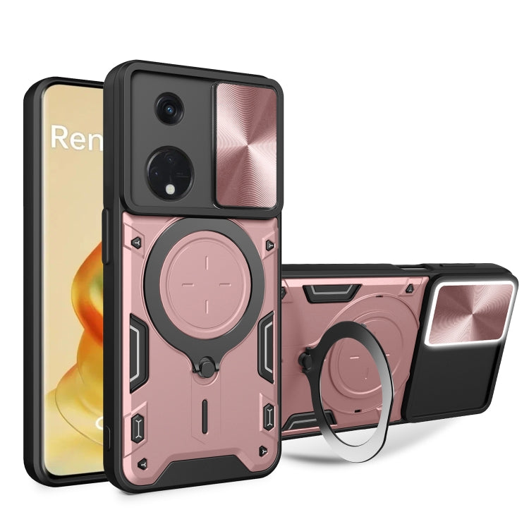 For OPPO Reno8 T 5G CD Texture Sliding Camshield Magnetic Holder Phone Case(Pink) by buy2fix