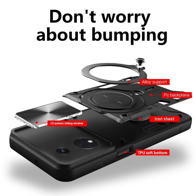 For OPPO Reno8 T 5G CD Texture Sliding Camshield Magnetic Holder Phone Case(Black) by buy2fix