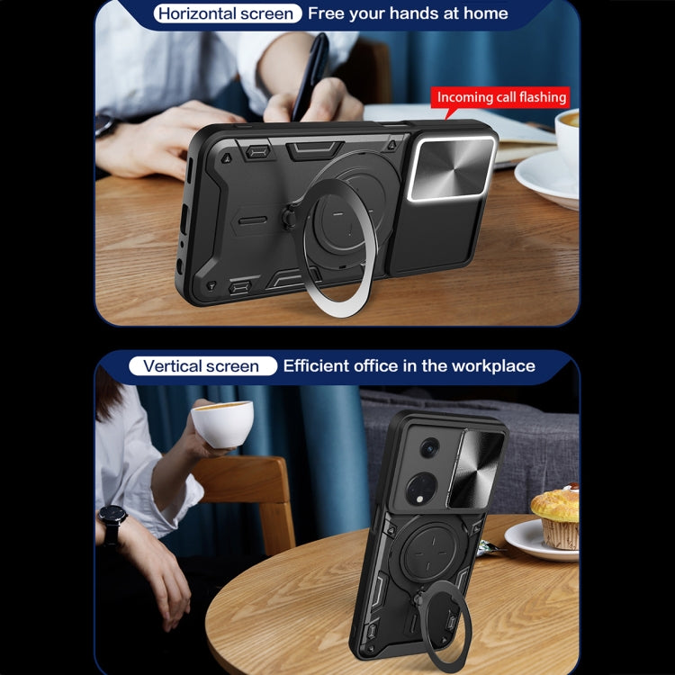 For OPPO Reno8 T 5G CD Texture Sliding Camshield Magnetic Holder Phone Case(Black) by buy2fix