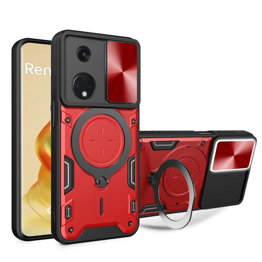 For OPPO Reno8 T 5G CD Texture Sliding Camshield Magnetic Holder Phone Case(Red) by buy2fix
