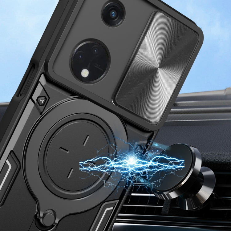 For OPPO Reno8 T 5G CD Texture Sliding Camshield Magnetic Holder Phone Case(Blue) by buy2fix