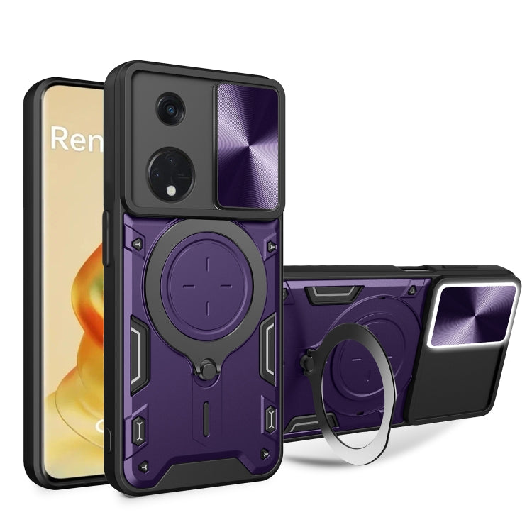 For OPPO Reno8 T 5G CD Texture Sliding Camshield Magnetic Holder Phone Case(Purple) by buy2fix