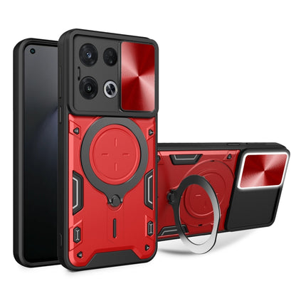 For OPPO Reno8 Pro 5G CD Texture Sliding Camshield Magnetic Holder Phone Case(Red) by buy2fix