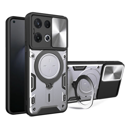 For OPPO Reno8 Pro 5G CD Texture Sliding Camshield Magnetic Holder Phone Case(Silver) by buy2fix