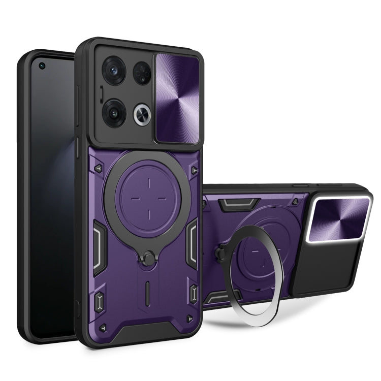 For OPPO Reno8 Pro 5G CD Texture Sliding Camshield Magnetic Holder Phone Case(Purple) by buy2fix