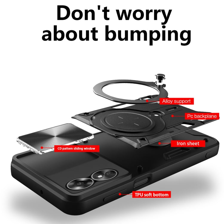 For OPPO A17 4G CD Texture Sliding Camshield Magnetic Holder Phone Case(Black) by buy2fix