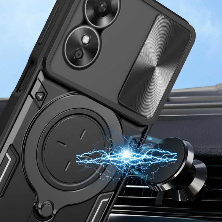 For OPPO A17 4G CD Texture Sliding Camshield Magnetic Holder Phone Case(Black) by buy2fix