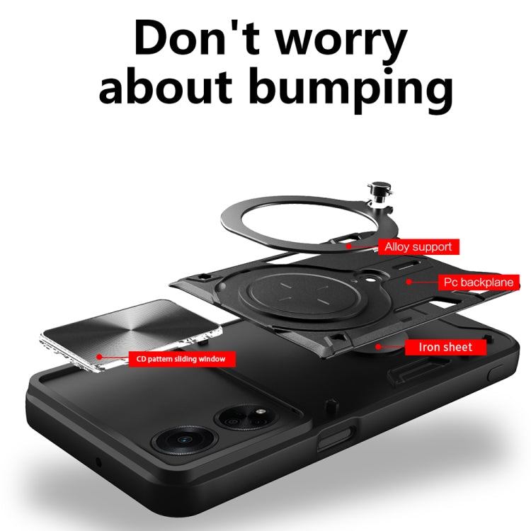 For OPPO F23 5G India / A98 5G / A1 5G CD Texture Sliding Camshield Magnetic Holder Phone Case(Black) by buy2fix