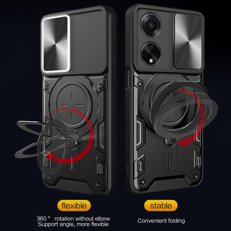 For OPPO F23 5G India / A98 5G / A1 5G CD Texture Sliding Camshield Magnetic Holder Phone Case(Red) by buy2fix