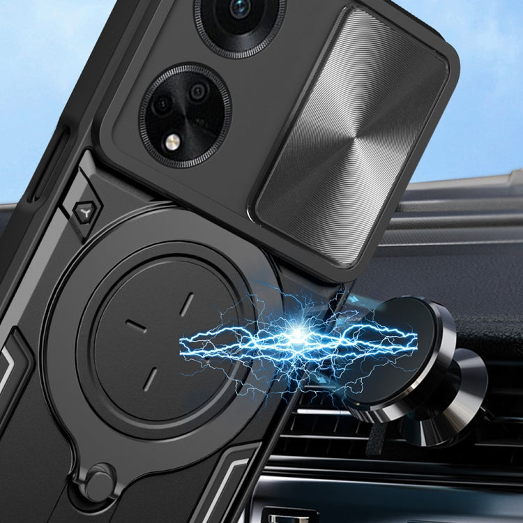 For OPPO F23 5G India / A98 5G / A1 5G CD Texture Sliding Camshield Magnetic Holder Phone Case(Blue) by buy2fix