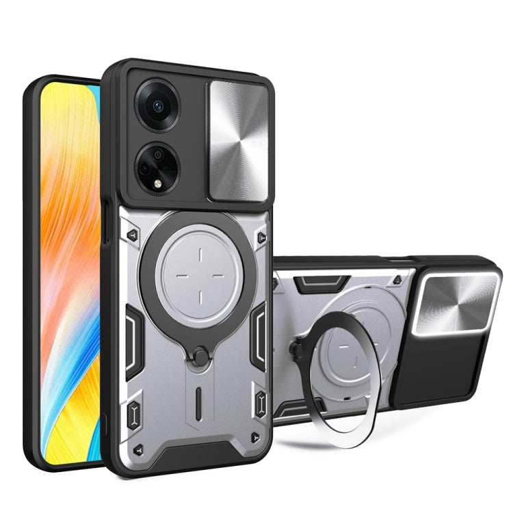 For OPPO F23 5G India / A98 5G / A1 5G CD Texture Sliding Camshield Magnetic Holder Phone Case(Silver) by buy2fix