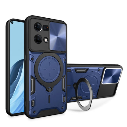 For OPPO Reno7 4G / F21 Pro 4G CD Texture Sliding Camshield Magnetic Holder Phone Case(Blue) by buy2fix