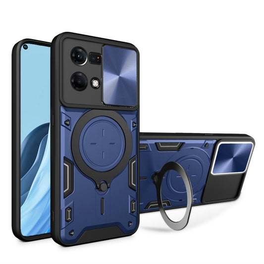 For OPPO Reno7 4G / F21 Pro 4G CD Texture Sliding Camshield Magnetic Holder Phone Case(Blue) by buy2fix