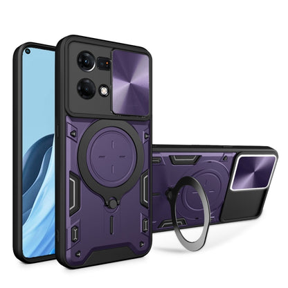 For OPPO Reno7 4G / F21 Pro 4G CD Texture Sliding Camshield Magnetic Holder Phone Case(Purple) by buy2fix