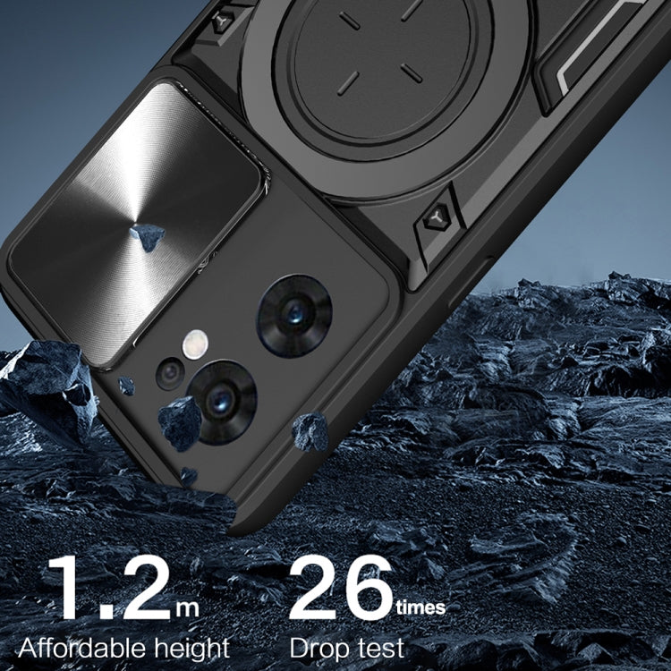 For OPPO Reno7 5G CD Texture Sliding Camshield Magnetic Holder Phone Case(Purple) by buy2fix