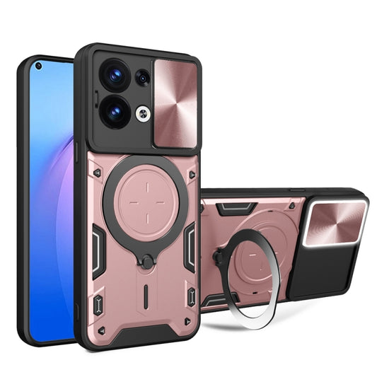 For OPPO Reno8 5G CD Texture Sliding Camshield Magnetic Holder Phone Case(Pink) by buy2fix
