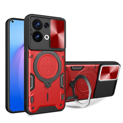 For OPPO Reno8 5G CD Texture Sliding Camshield Magnetic Holder Phone Case(Red) by buy2fix