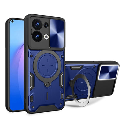 For OPPO Reno8 5G CD Texture Sliding Camshield Magnetic Holder Phone Case(Blue) by buy2fix