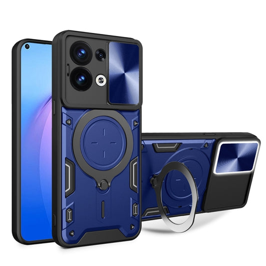 For OPPO Reno8 5G CD Texture Sliding Camshield Magnetic Holder Phone Case(Blue) by buy2fix