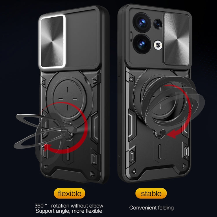 For OPPO Reno8 5G CD Texture Sliding Camshield Magnetic Holder Phone Case(Silver) by buy2fix