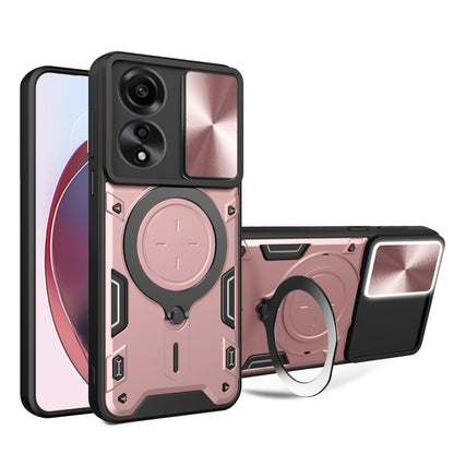 For OPPO A78 4G CD Texture Sliding Camshield Magnetic Holder Phone Case(Pink) by buy2fix