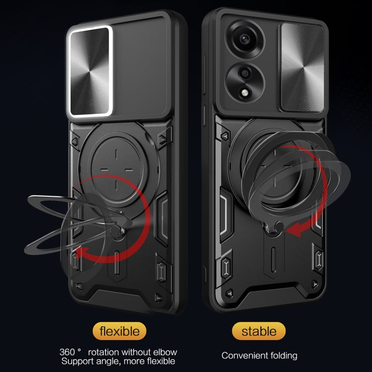 For OPPO A78 4G CD Texture Sliding Camshield Magnetic Holder Phone Case(Red) by buy2fix