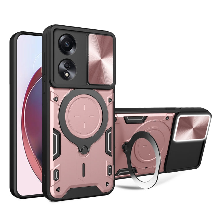 For OPPO A58 4G Global CD Texture Sliding Camshield Magnetic Holder Phone Case(Pink) by buy2fix