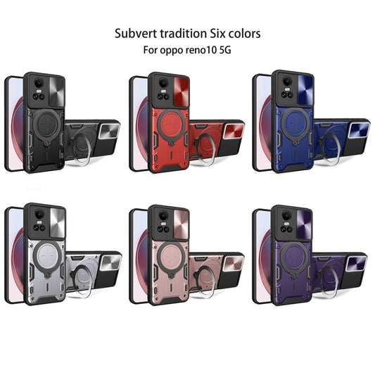 For OPPO Reno10 5G Global CD Texture Sliding Camshield Magnetic Holder Phone Case(Red) - OPPO Cases by buy2fix | Online Shopping UK | buy2fix