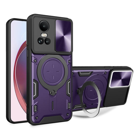 For OPPO Reno10 5G Global CD Texture Sliding Camshield Magnetic Holder Phone Case(Purple) by buy2fix