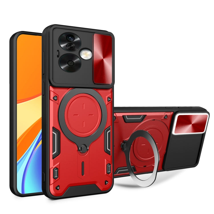 For OPPO A79 5G Global CD Texture Sliding Camshield Magnetic Holder Phone Case(Red) by buy2fix