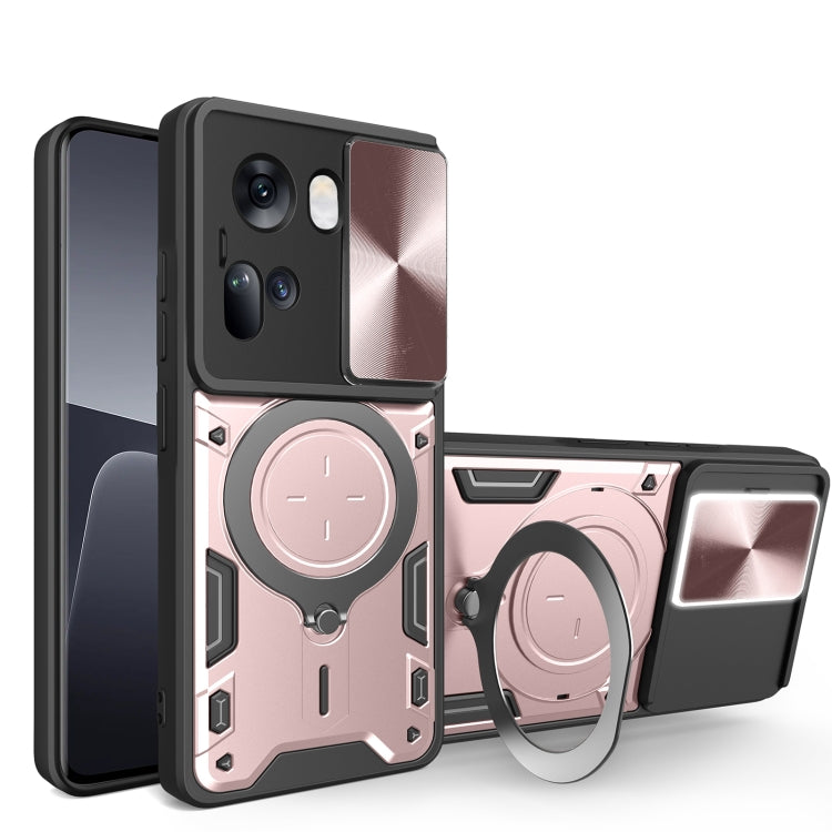 For OPPO Reno11 5G Global CD Texture Sliding Camshield Magnetic Holder Phone Case(Pink) - OPPO Cases by buy2fix | Online Shopping UK | buy2fix