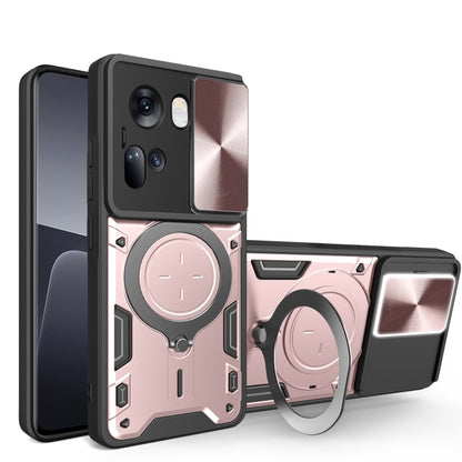 For OPPO Reno11 5G Global CD Texture Sliding Camshield Magnetic Holder Phone Case(Pink) - OPPO Cases by buy2fix | Online Shopping UK | buy2fix