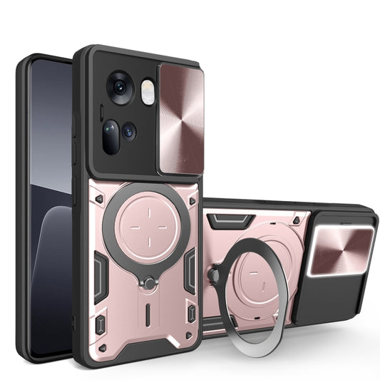 For OPPO Reno11 5G Global CD Texture Sliding Camshield Magnetic Holder Phone Case(Pink) - OPPO Cases by buy2fix | Online Shopping UK | buy2fix
