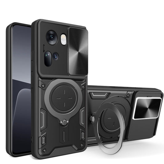For OPPO Reno11 5G Global CD Texture Sliding Camshield Magnetic Holder Phone Case(Black) - OPPO Cases by buy2fix | Online Shopping UK | buy2fix