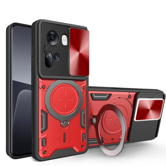For OPPO Reno11 5G Global CD Texture Sliding Camshield Magnetic Holder Phone Case(Red) - OPPO Cases by buy2fix | Online Shopping UK | buy2fix