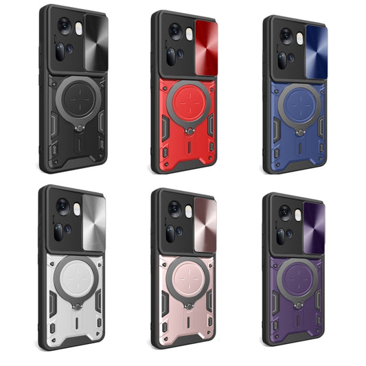 For OPPO Reno11 5G Global CD Texture Sliding Camshield Magnetic Holder Phone Case(Red) - OPPO Cases by buy2fix | Online Shopping UK | buy2fix