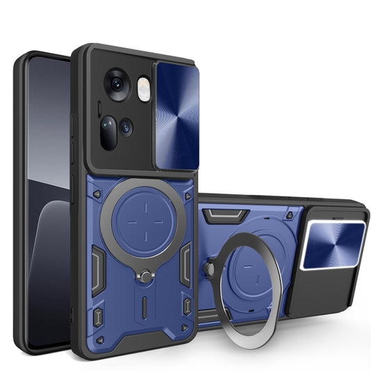 For OPPO Reno11 5G Global CD Texture Sliding Camshield Magnetic Holder Phone Case(Blue) - OPPO Cases by buy2fix | Online Shopping UK | buy2fix