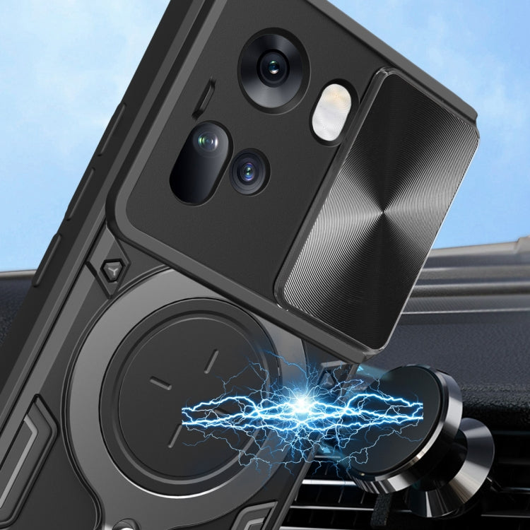 For OPPO Reno11 5G Global CD Texture Sliding Camshield Magnetic Holder Phone Case(Silver) - OPPO Cases by buy2fix | Online Shopping UK | buy2fix